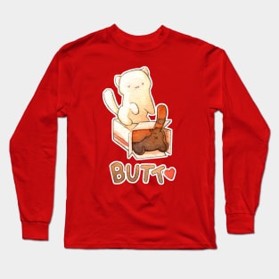 Neko Atsume Cake Box Butt with Snowball and Bandit Long Sleeve T-Shirt